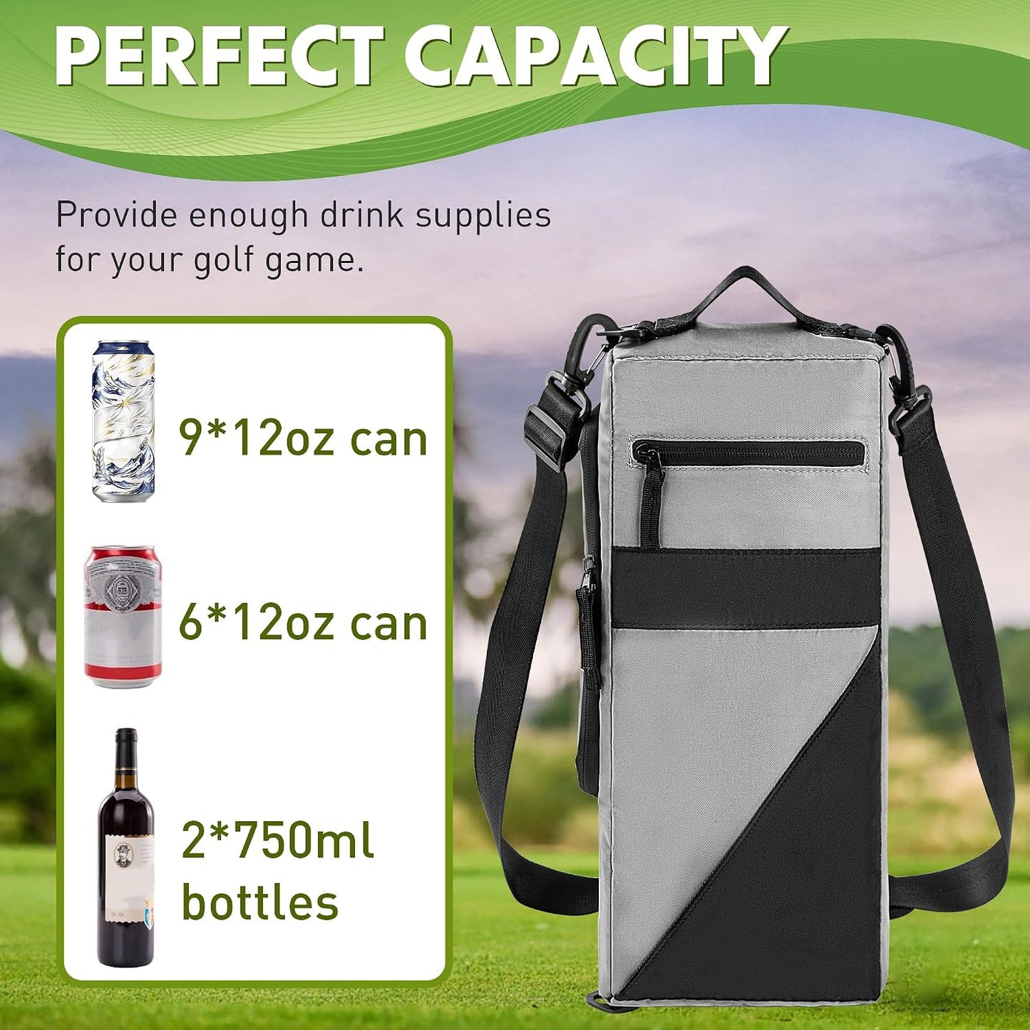 Golf Cooler Bag Beer Sleeve - Golf Accessories for Men with 2 Ice Packs Cooler Sleeve Leakproof Sling for 6 Cans Insulated Beverages Storage Case Fits in Most Golf Bags Styles