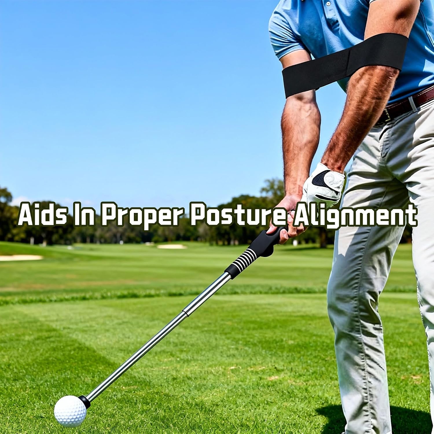 Retractable Golf Swing Trainer, Golf Grip Training Aid for Strength & Tempo Practice – Click Feedback Stick for Chipping & Hitting, Portable Warm-Up Trainer for Beginners Indoor/Outdoor