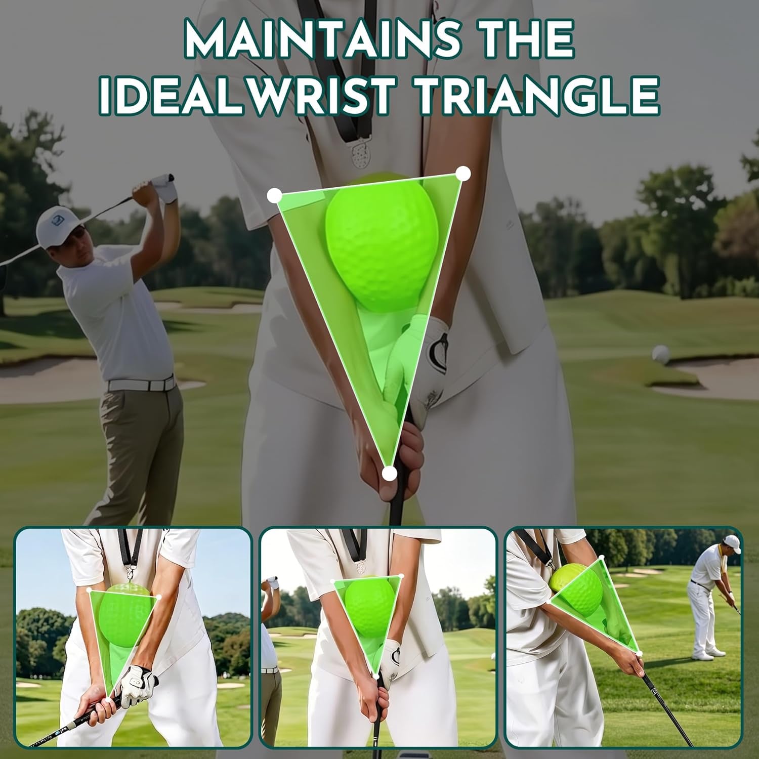 Golf Training Aid - Golf Swing Trainer with Extra-Long Adjustable Lanyard for Posture Correction - High-Density PU Connector Ball for Muscle Memory and Arm Synchronization