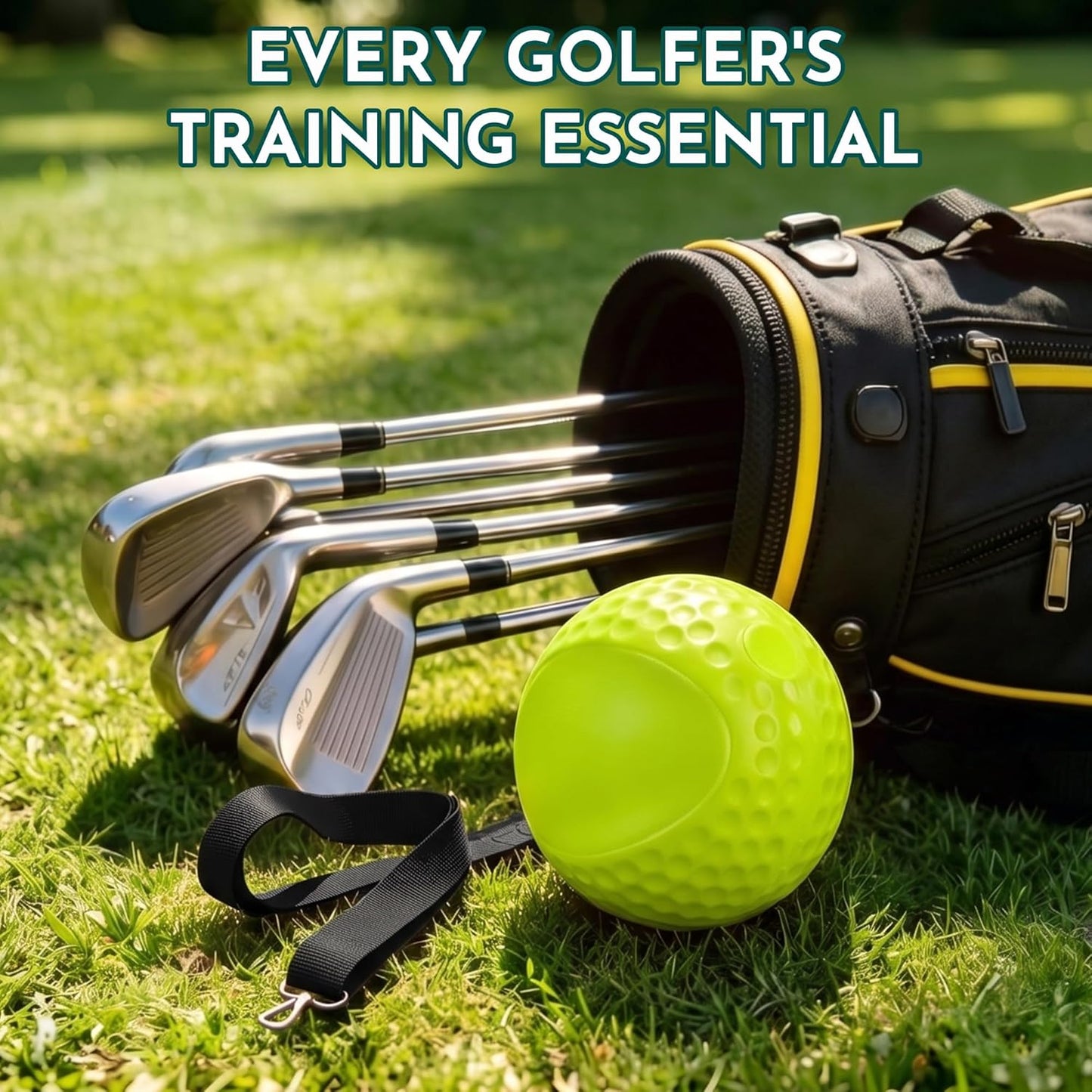 Golf Training Aid - Golf Swing Trainer with Extra-Long Adjustable Lanyard for Posture Correction - High-Density PU Connector Ball for Muscle Memory and Arm Synchronization