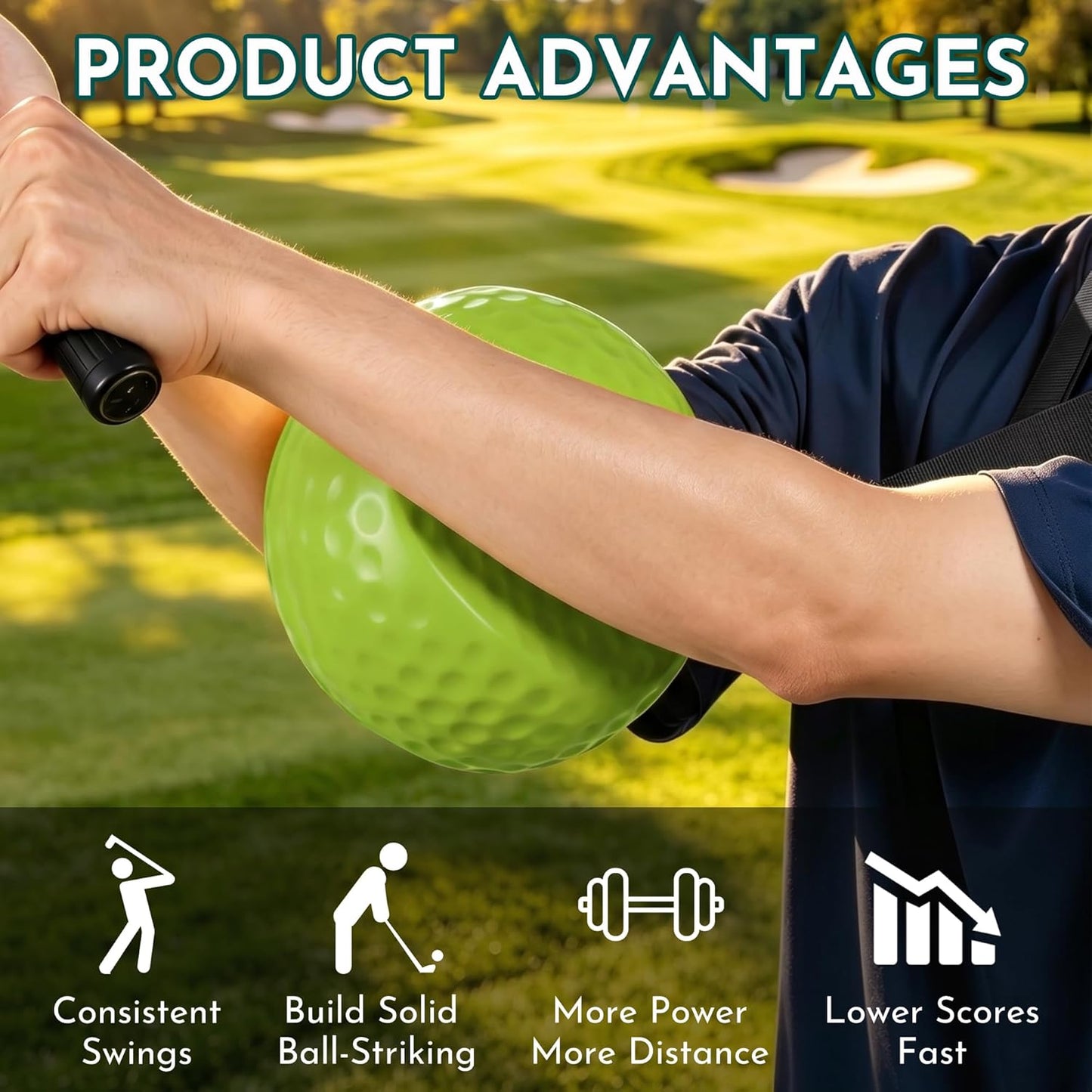 Golf Training Aid - Golf Swing Trainer with Extra-Long Adjustable Lanyard for Posture Correction - High-Density PU Connector Ball for Muscle Memory and Arm Synchronization