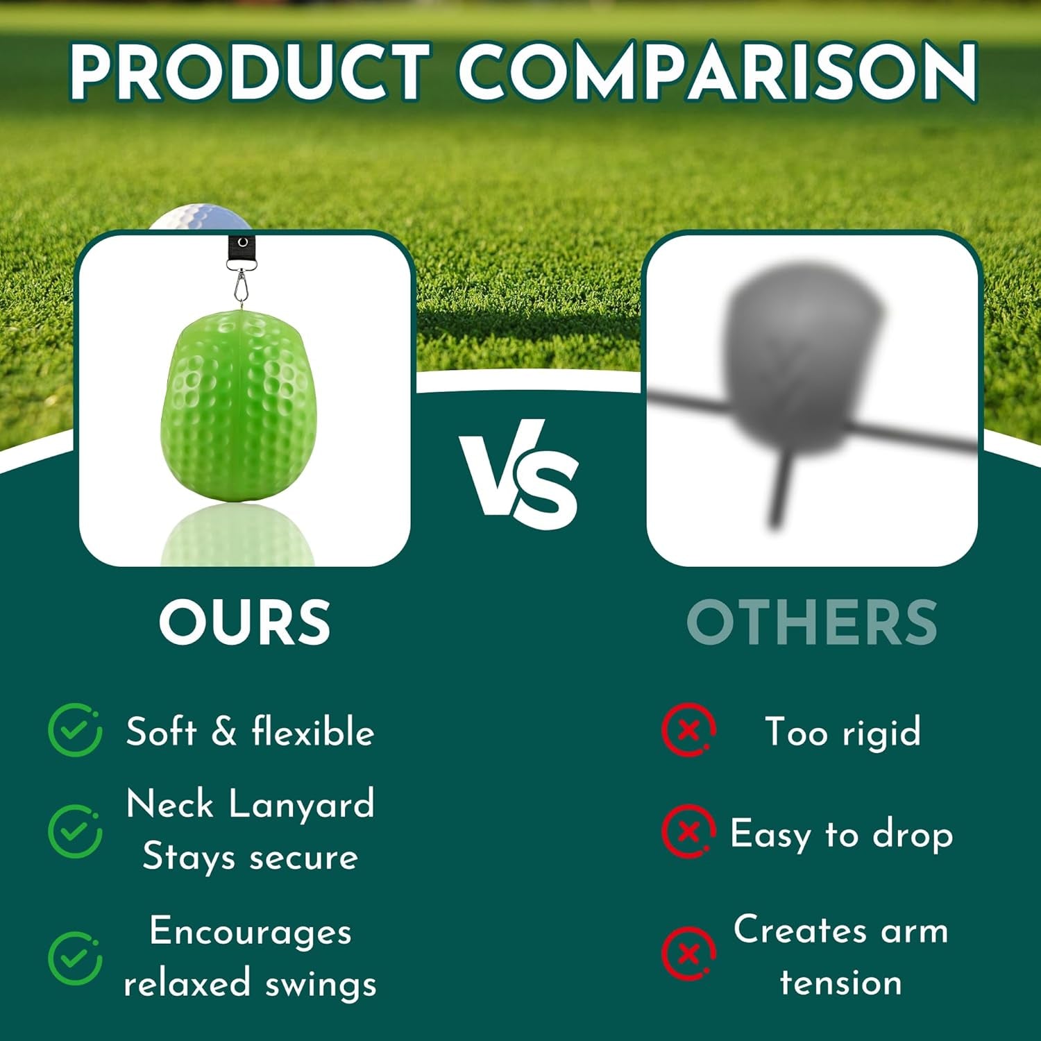 Golf Training Aid - Golf Swing Trainer with Extra-Long Adjustable Lanyard for Posture Correction - High-Density PU Connector Ball for Muscle Memory and Arm Synchronization