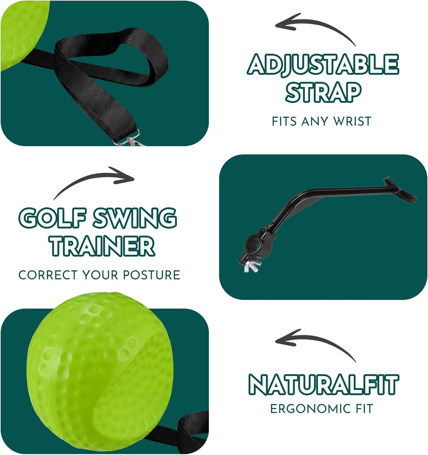 Golf Training Aid - Golf Swing Trainer with Extra-Long Adjustable Lanyard for Posture Correction - High-Density PU Connector Ball for Muscle Memory and Arm Synchronization