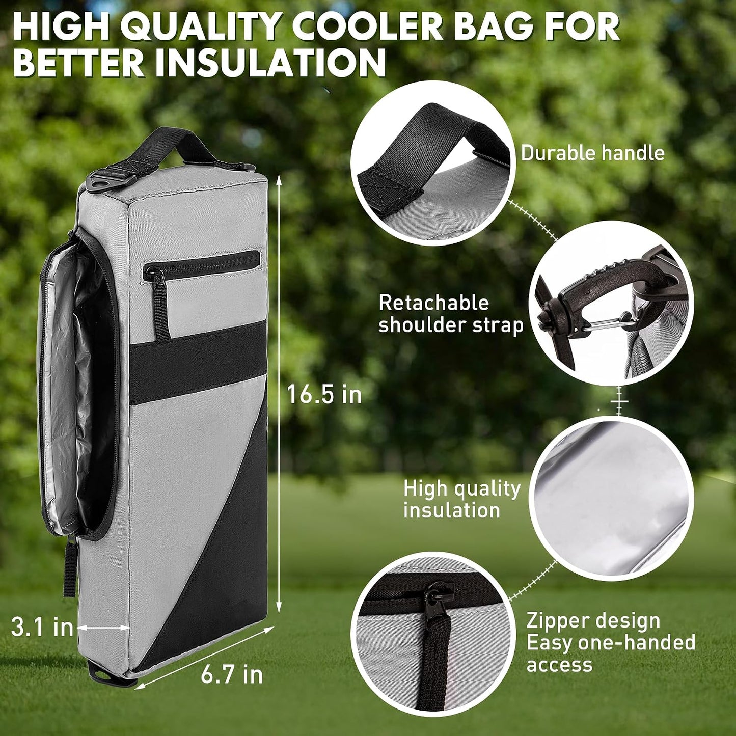 Golf Cooler Bag Beer Sleeve - Golf Accessories for Men with 2 Ice Packs Cooler Sleeve Leakproof Sling for 6 Cans Insulated Beverages Storage Case Fits in Most Golf Bags Styles